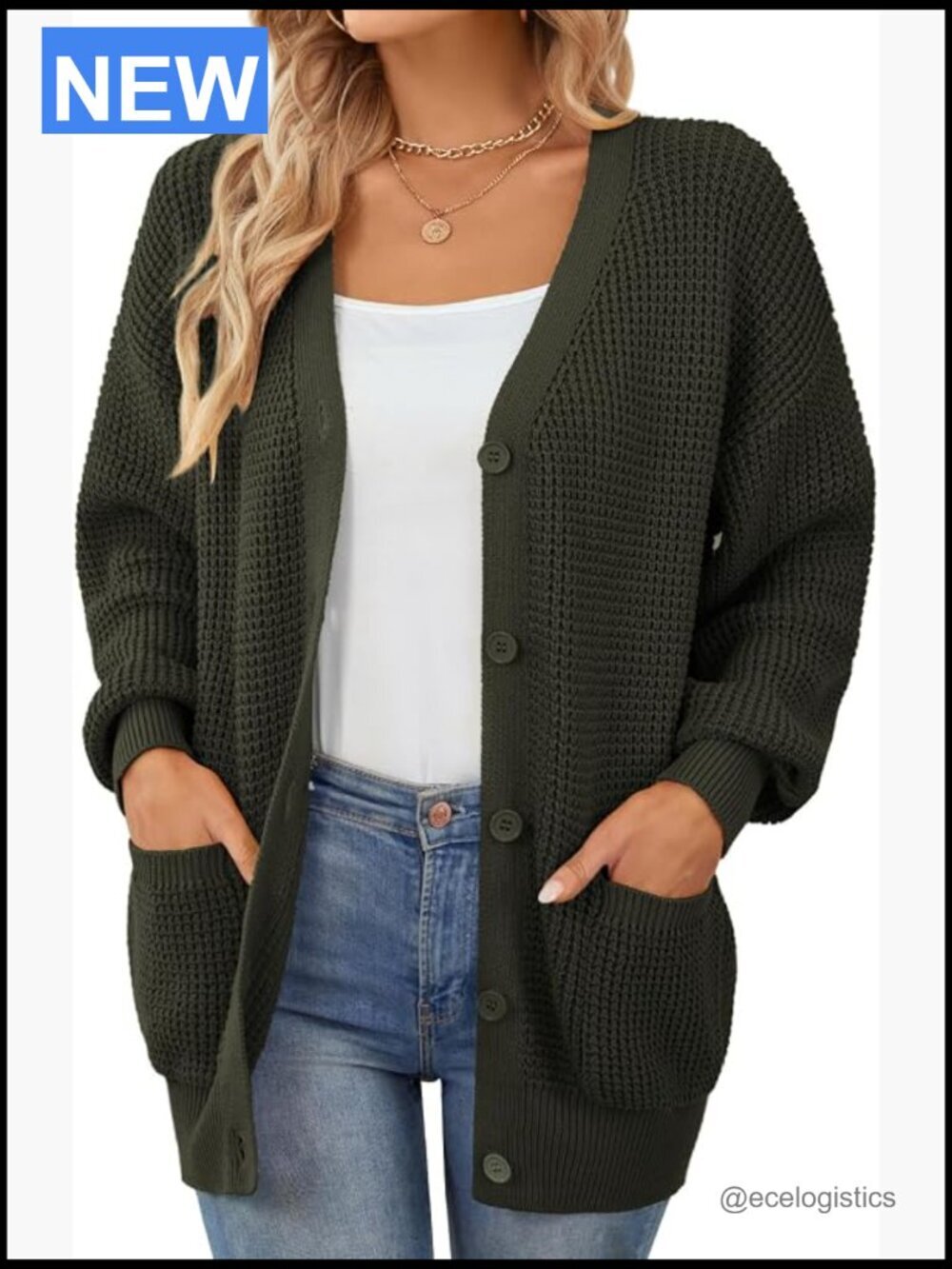 Oversized 100% Cotton Cardigan Sweater with Pockets